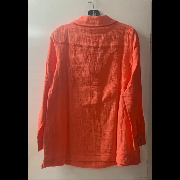 🌟Tangerine-Bubble Gauze Shirt with Collar - Picture 3 of 4
